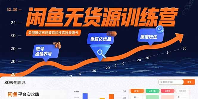 闲鱼无货源训练营：账号准备养号/垂直化选品/黑搜玩法，0基础30天盈利指南-千汇网创