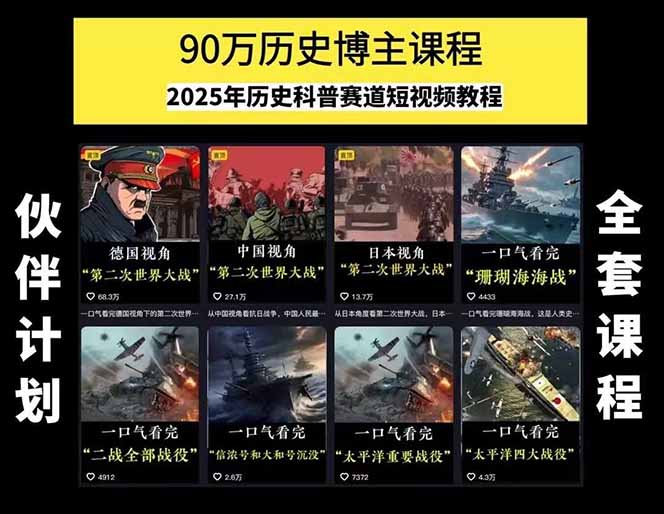 图片[1]-历史短视频赛道变现课，百集素材库应用，文案剪辑技巧，账号运营全案-千汇网创