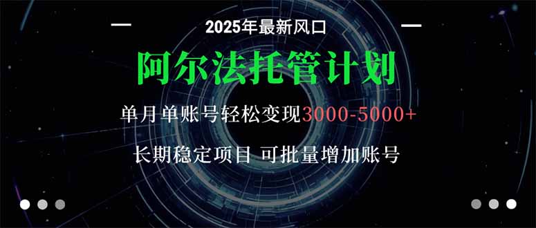 阿尔法托管计划 单账号月入3000-5000，长期稳定项目，新手小白轻松上手。-千汇网创