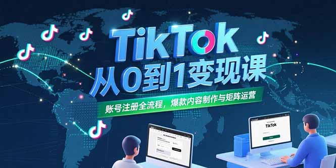 TikTok从0到1变现课，账号注册全流程，爆款内容制作与矩阵运营-千汇网创