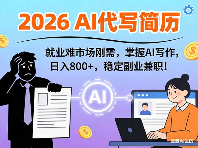 AI代写简历，超暴利，用万能模板月入1-3万实战教程，2026年市场刚需！-千汇网创