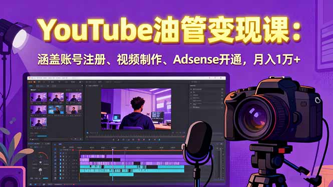 2025YouTube油管变现课：涵盖账号注册、视频制作、Adsense开通，月入1万+-千汇网创