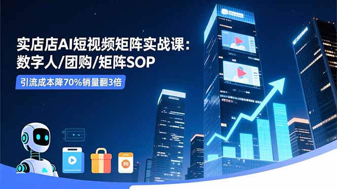 实体店AI短视频矩阵实战课：数字人/团购/矩阵SOP，引流成本降70%销量翻3倍-千汇网创