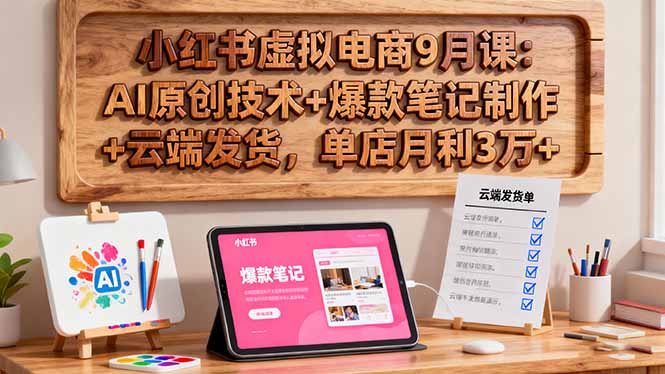 小红书虚拟电商9月课：AI原创技术+爆款笔记制作+云端发货，单店月利3万+-千汇网创