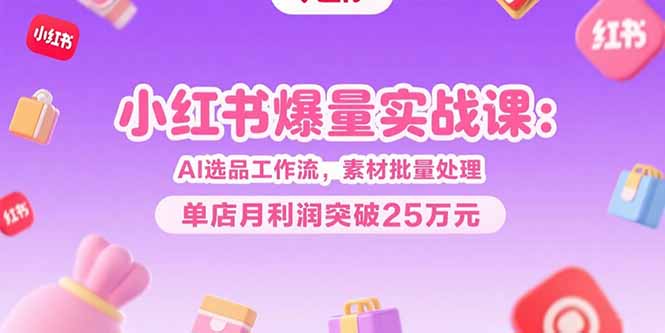 小红书爆量实战课：AI选品工作流，素材批量处理，单店月利润突破25万元-千汇网创