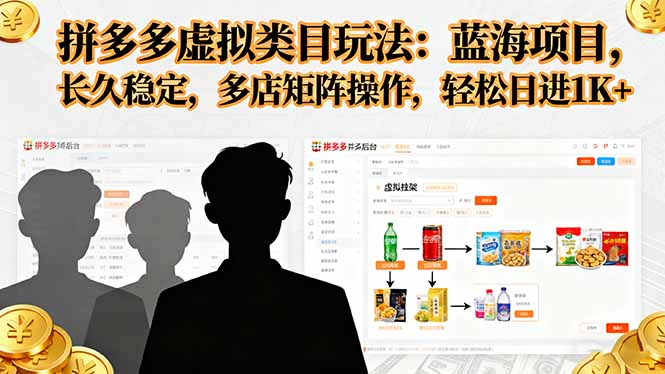 拼多多虚拟类目玩法，蓝海项目，长久稳定，多店矩阵操作，轻松日进1K+-千汇网创