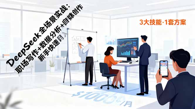 DeepSeek全场景实战：职场写作+数据分析+自媒体创作，新手快速月入过万-千汇网创
