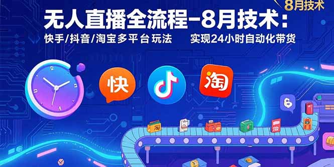 无人直播全流程-8月技术：快手/抖音/淘宝多平台玩法 实现24小时自动化带货-千汇网创