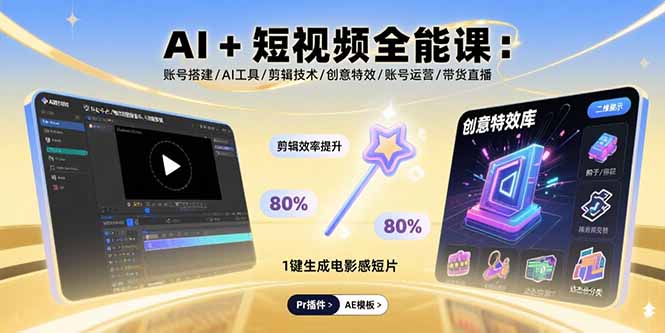 AI+短视频全能课：账号搭建/AI工具/剪辑技术/创意特效/账号运营/带货直播-千汇网创