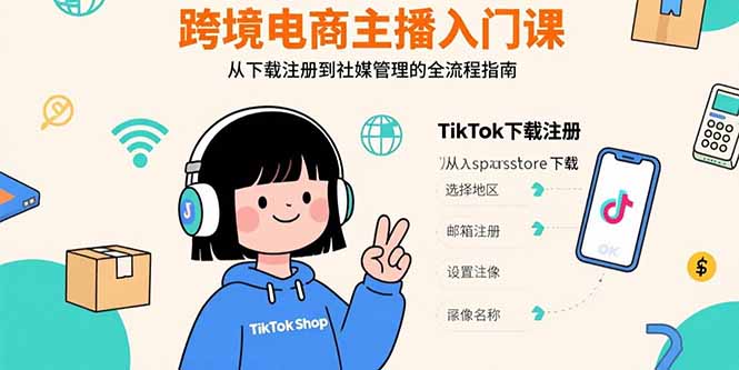 跨境电商主播入门课，TikTok下载注册，支付工具配置，社媒账号管理全流程-千汇网创