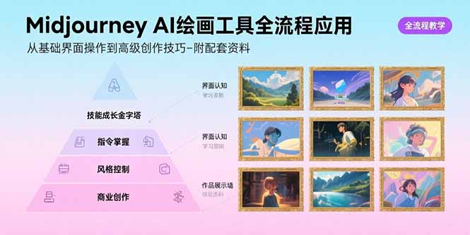 Midjourney AI绘画工具全流程应用，从基础界面操作到高级创作-附配套资料-千汇网创