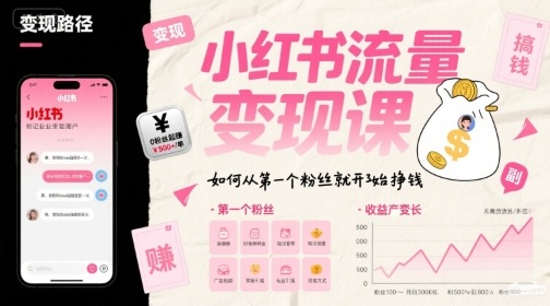 小红书流量变现课，如何从第一个粉丝就开始挣钱-千汇网创