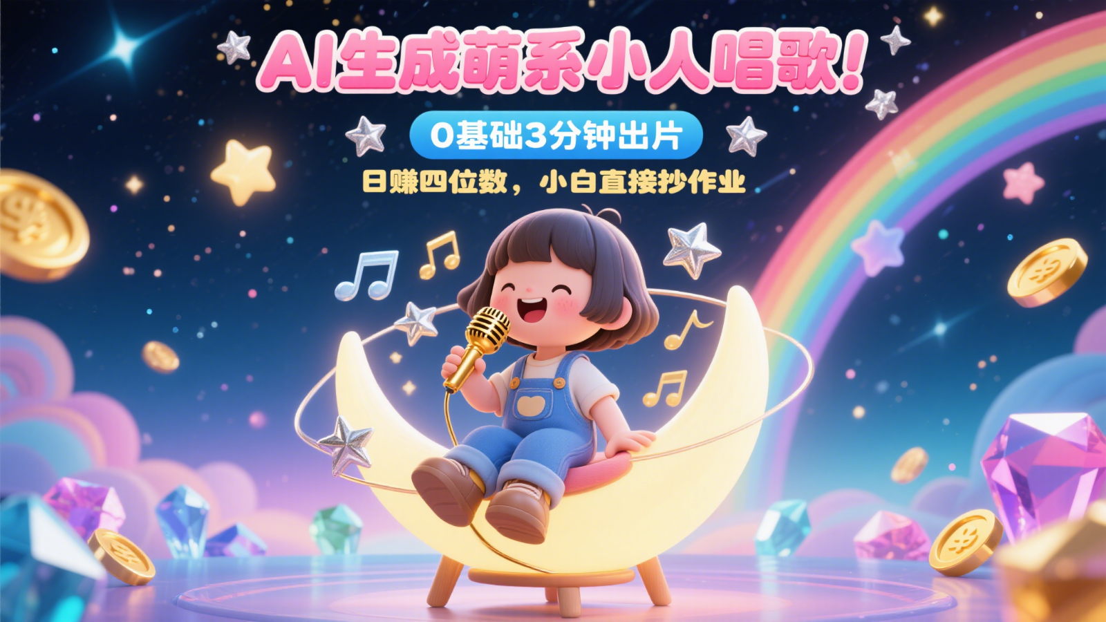 AI生成萌系小人唱歌！0基础3分钟出片，28个作品涨粉9万，日赚四位数，小白直接抄作业-千汇网创