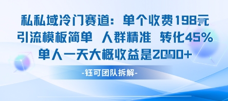 私域冷门赛道单个收费198米引流模板简单人群精准 45%的转化率单人一天大概收益多张-千汇网创
