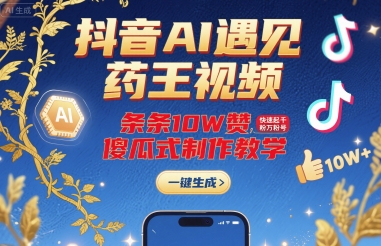 抖音AI遇见药王视频，条条10W赞，快速起千粉万粉号，傻瓜式制作教学-千汇网创