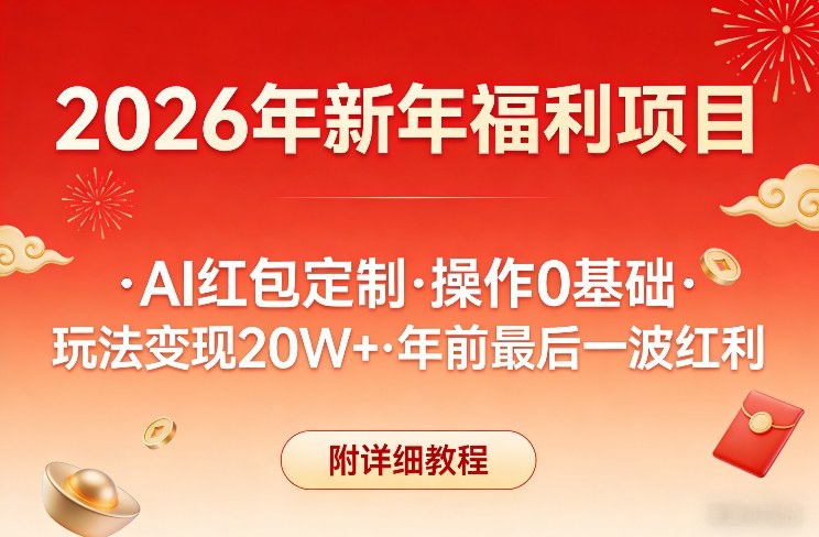 新年福利项目，AI红包定制，操作0基础，玩法变现20W+年前最后一波红利，附详细教程-千汇网创