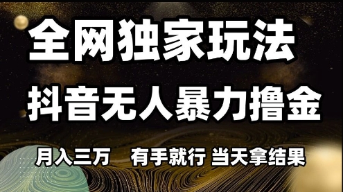 全网独家玩法抖音无人暴力撸金，月入3W，有手就行，当天拿结果【揭秘】-千汇网创