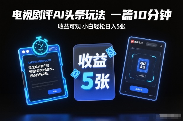 电视剧评AI头条玩法，一篇10分钟，收益可观，小白轻松日入5张+【独家】-千汇网创