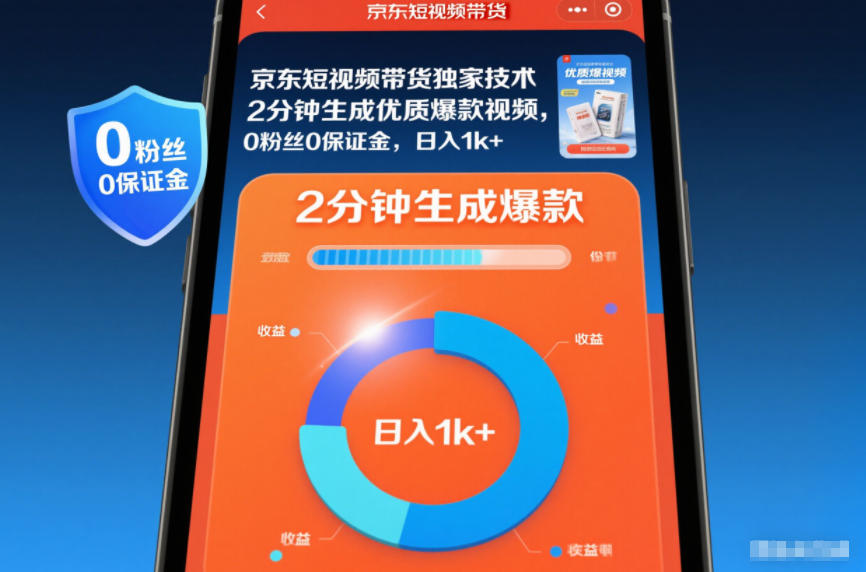 京东短视频带货独家技术，2分钟生成一条优质爆款视频，0粉丝0保证金，日入1k+【揭秘】-千汇网创