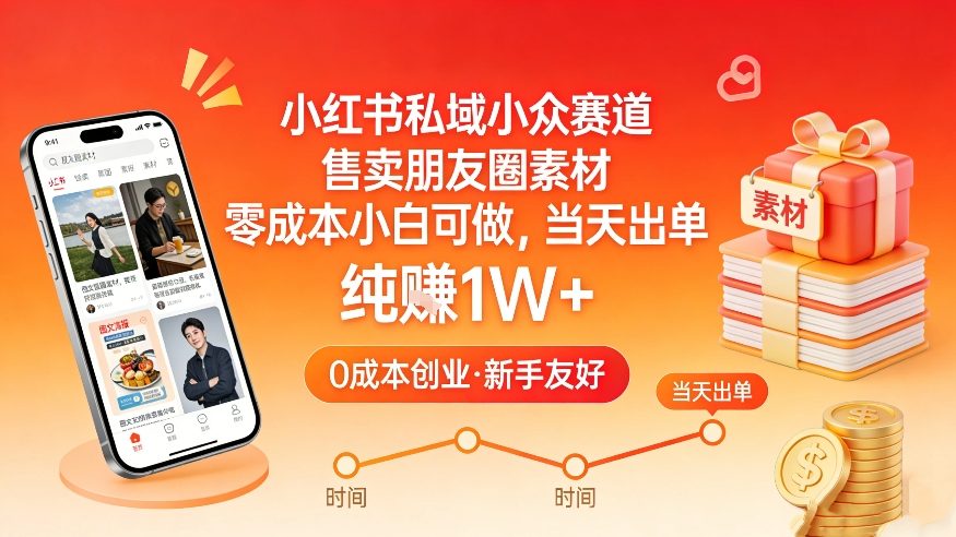 小红书私域小众赛道，售卖朋友圈素材，零成本小白可做，当天出单，月入1W+-千汇网创