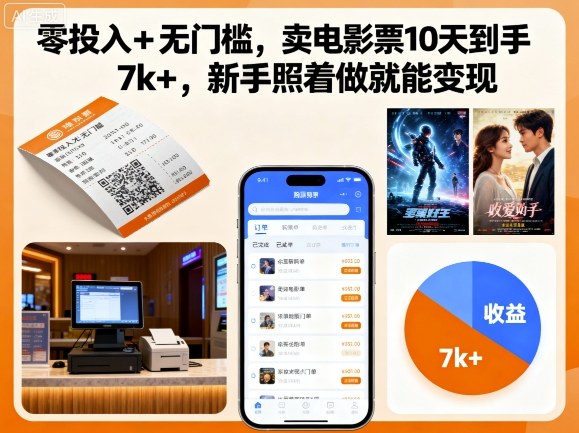 零投入+无门槛，卖电影票10天到手7k+，新手照着做就能变现【揭秘】-千汇网创
