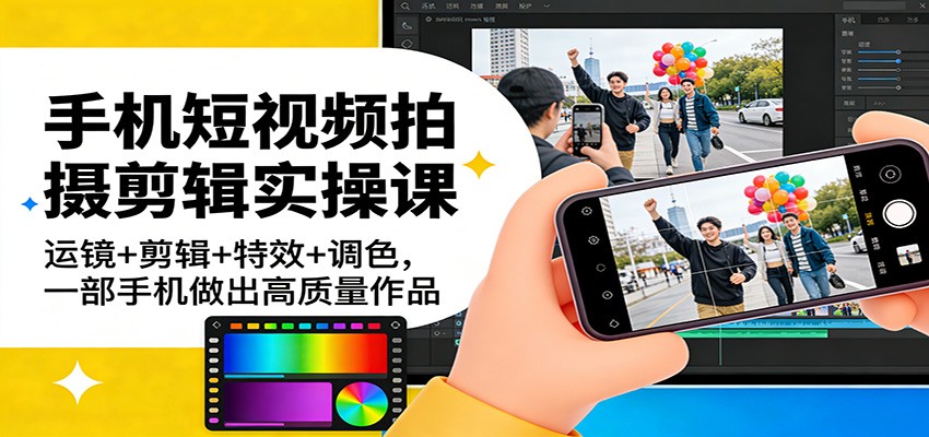 手机短视频拍摄剪辑实操课：运镜+剪辑+特效+调色，一部手机做出高质量作品-千汇网创