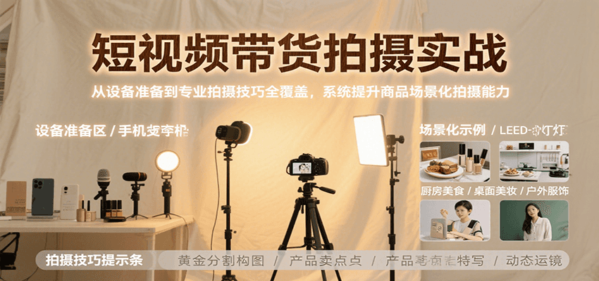 短视频带货拍摄实战，从设备准备到专业拍摄技巧全覆盖，系统提升商品场景化拍摄能力-千汇网创