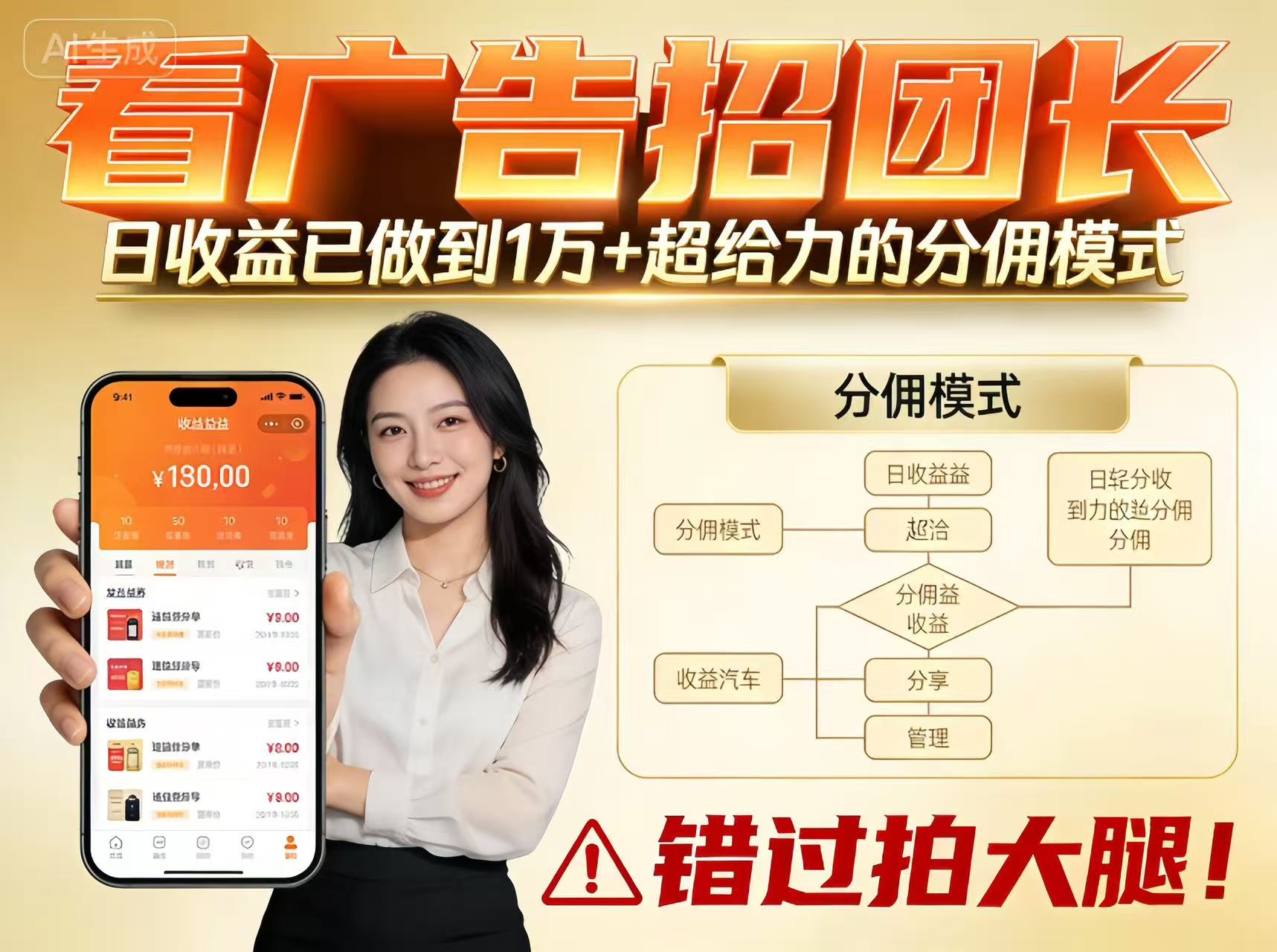 看广告招团长，团队收益已做到日入1万，分佣模式超给力，错过拍大腿-千汇网创