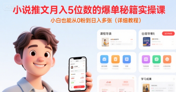 小说推文月入5位数的爆单秘籍实操课，，小白也能从0粉到日入多张(详细教程)-千汇网创