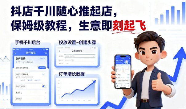 抖店千川随心推起店，保姆级教程，生意即刻起飞-千汇网创