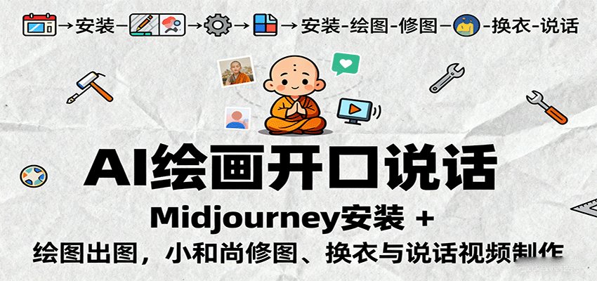 AI绘画开口说话，Midjourney安装 + 绘图出图，小和尚修图、换衣与说话视频制作-千汇网创