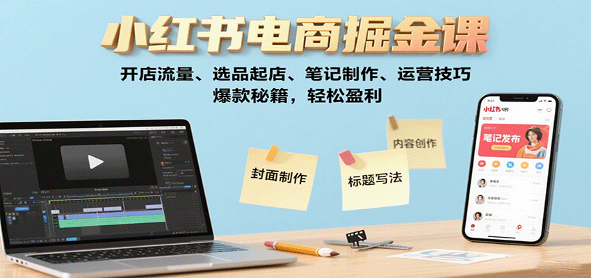 小红书电商掘金课：开店流量、选品起店、笔记制作、运营技巧，爆款秘籍，轻松盈利-千汇网创