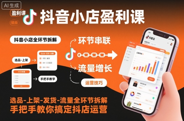抖音小店盈利课-选品-上架-发货-流量全环节拆解，手把手教你搞定抖店运营-千汇网创