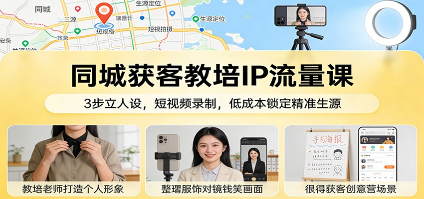 同城获客教培IP流量课：3步立人设，短视频录制，低成本锁定精准生源-千汇网创