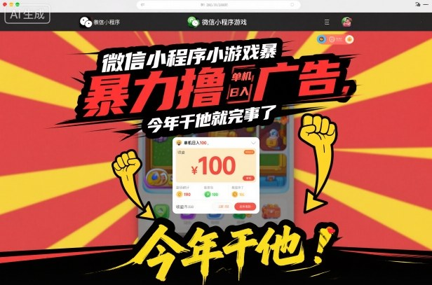 微信小程序小游戏暴力撸广告，单机日入100，今年干他就完事了-千汇网创