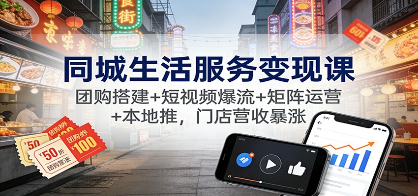 同城生活服务变现课：团购搭建+短视频爆流+矩阵运营+本地推，门店营收暴涨-千汇网创