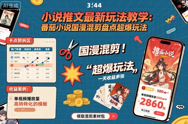 小说推文最新玩法教学，番茄小说国漫混剪盘点超爆玩法，全程干货，一天收益多张-千汇网创