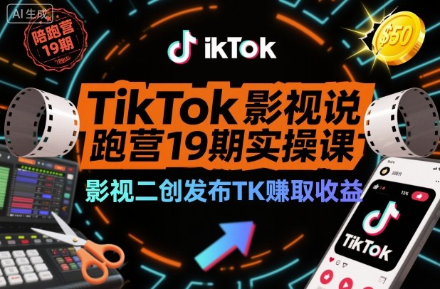 TikTok影视解说陪跑营19期实操课，影视二创发布TK賺取收益，万播收益50美金(更新)-千汇网创