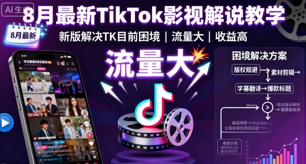 8月最新TikTok影视解说教学，新版解决TK目前困境，流量大，收益高-千汇网创