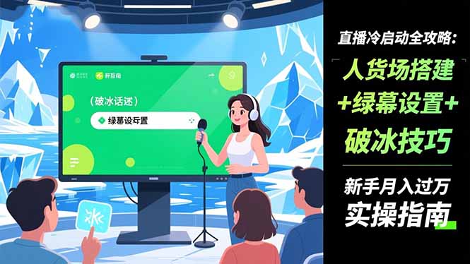 直播冷启动全攻略:人货场搭建+绿幕设置+破冰技巧，新手月入过万实操指南-千汇网创
