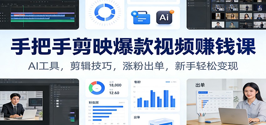 手把手剪映爆款视频赚钱课：AI工具，剪辑技巧，涨粉出单，新手轻松变现-千汇网创