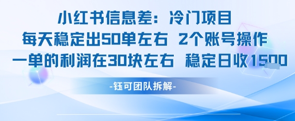 小红书信息差冷门项目一单利润30块每天稳定1.5k左右2个账号操作-千汇网创