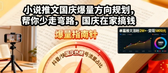 小说推文国庆爆量方向规划，帮你少走弯路，国庆在家搞钱-千汇网创