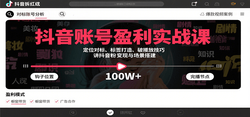 抖音账号盈利实战课，定位对标、标签打造、破播放技巧，讲涨粉变现与场景搭建-千汇网创