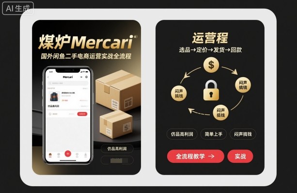 煤炉Mercari国外闲鱼二手电商运营实战全流程，仿品高利润，简单上手，闷声搞钱-千汇网创