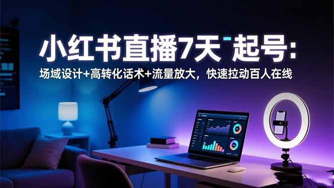 小红书直播7天起号：场域设计+高转化话术+流量放大，快速拉动百人在线-千汇网创