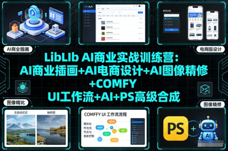 LibLIb AI商业实战训练营：AI商业插画+AI电商设计+AI图像精修+COMFY UI工作流+AI+PS高级合成-千汇网创