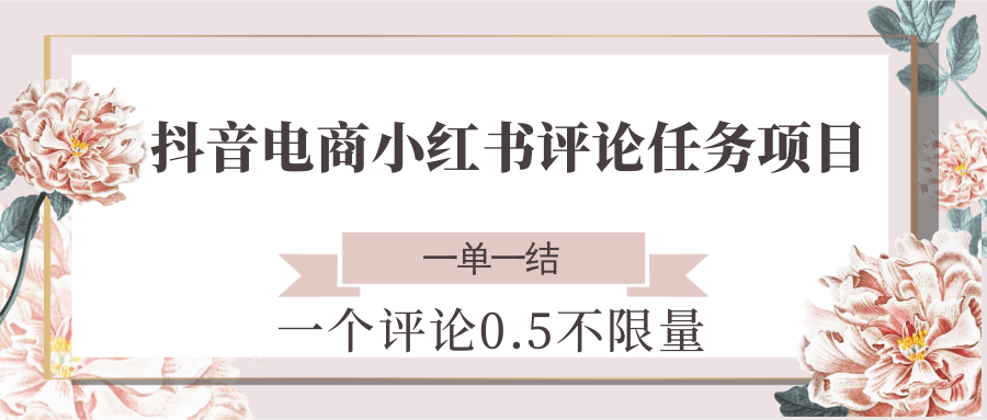 抖音电商小红书评论任务项目，一个评论0.5，一单一结 不限量-千汇网创