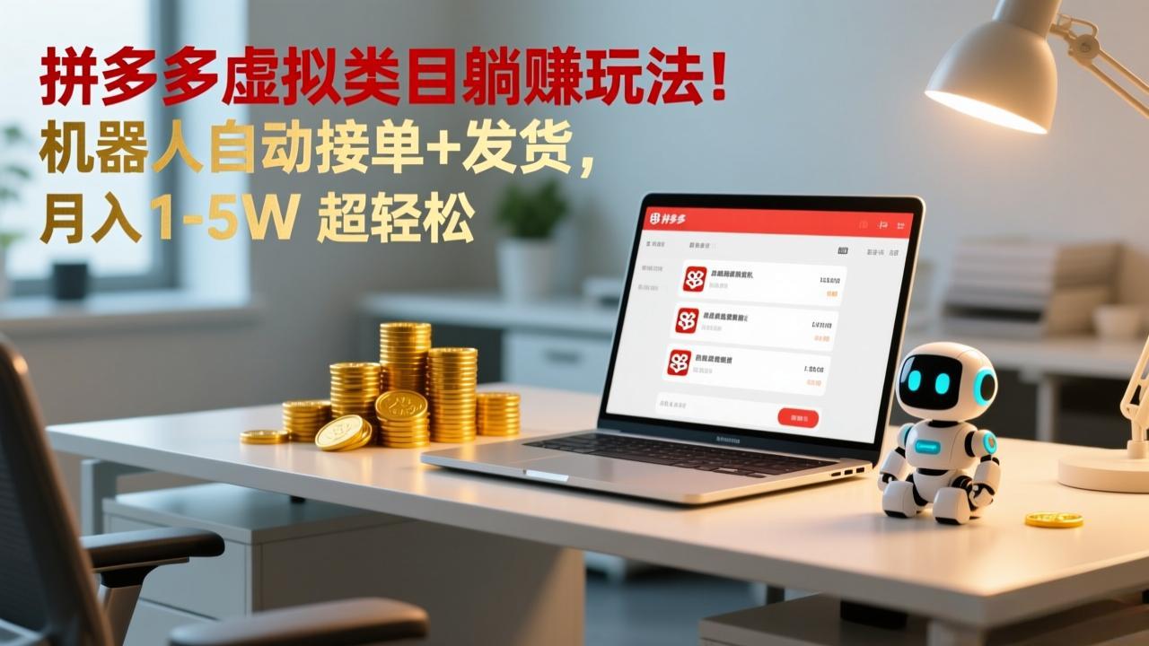 多多虚拟类目躺赚玩法！机器人自动接单+发货，月入 1-5W 超轻松-千汇网创