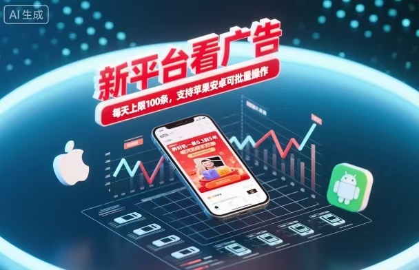 新台看广告，养好机一条5毛到5块，单机日入30到100，支持苹果安卓，可批量操作。-千汇网创